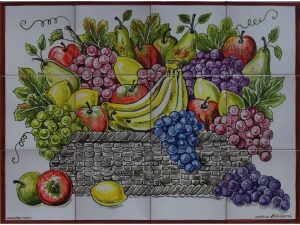 Mural de cerámica pintado a mano bodegón con frutas