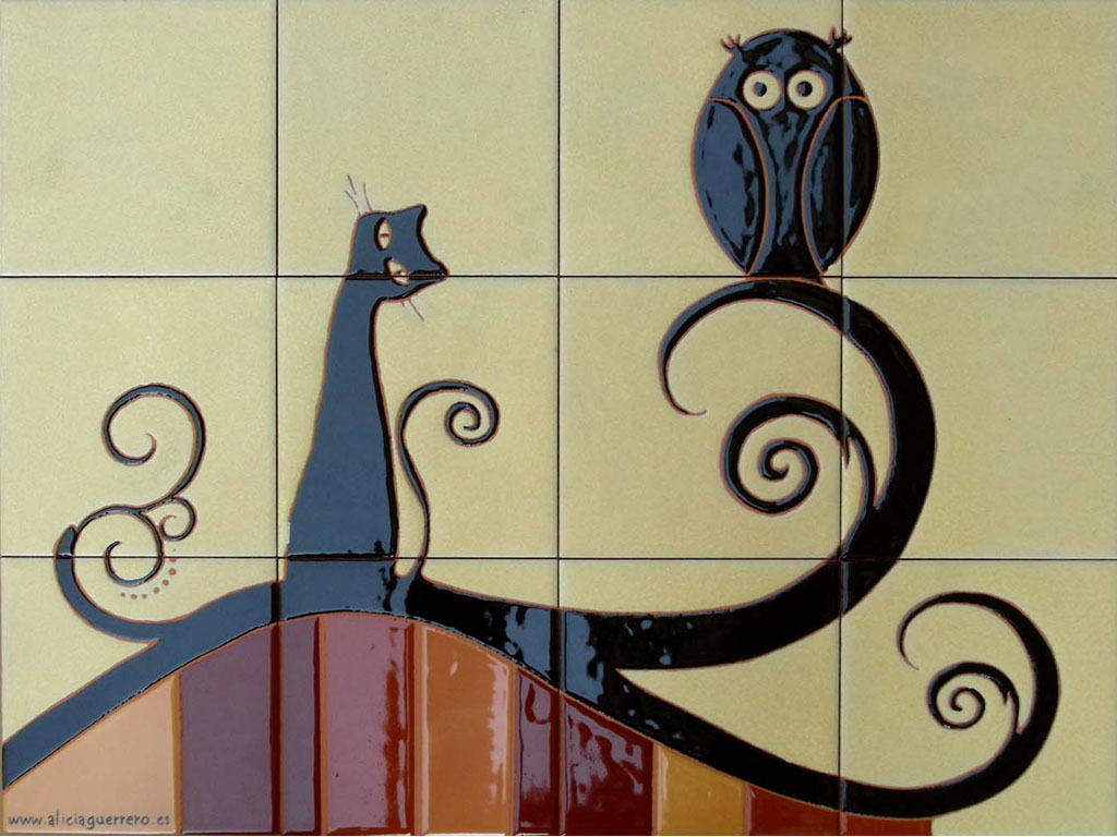 Mural Gato y Búho