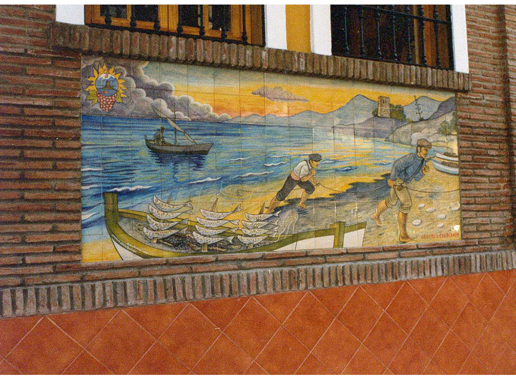Mural decorativo pescadores sacando el copo