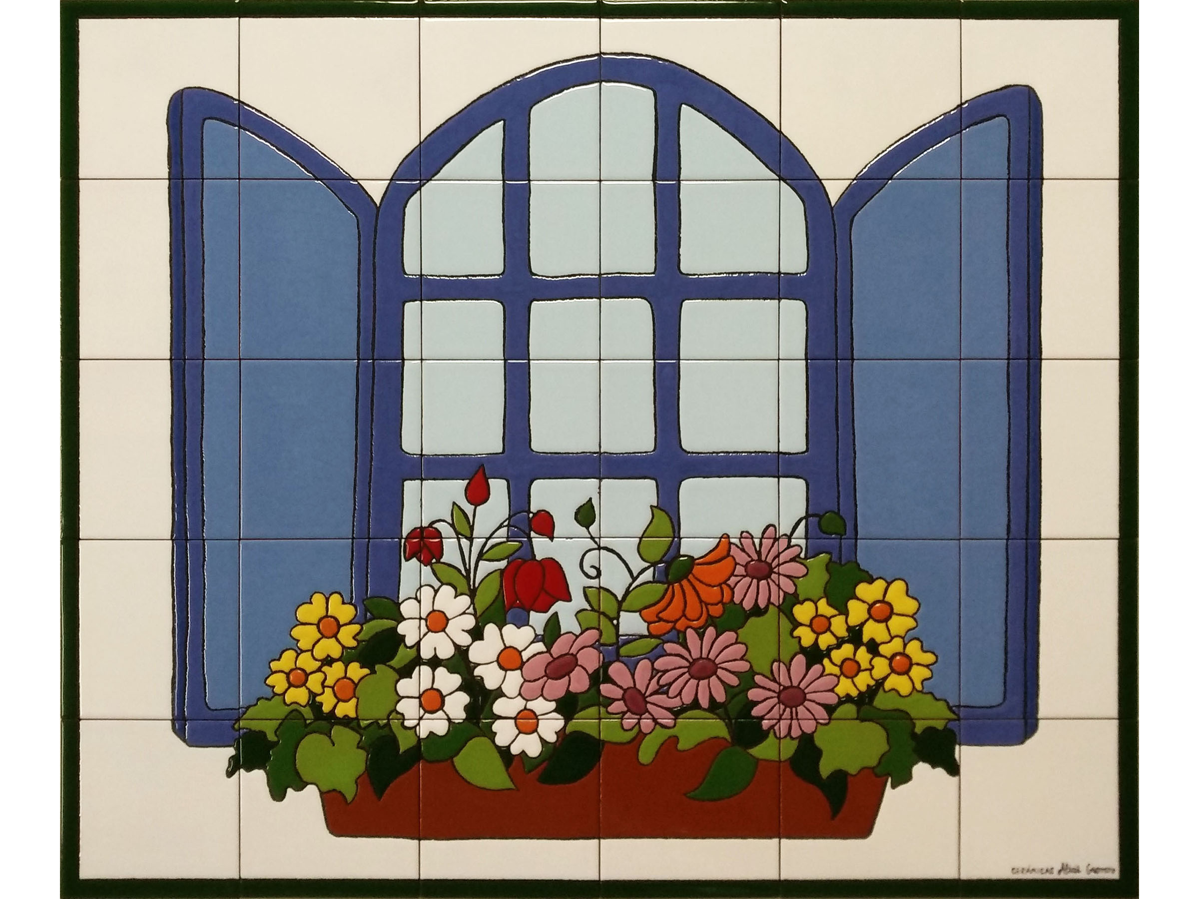 Mural Cerámica ventana con macetas