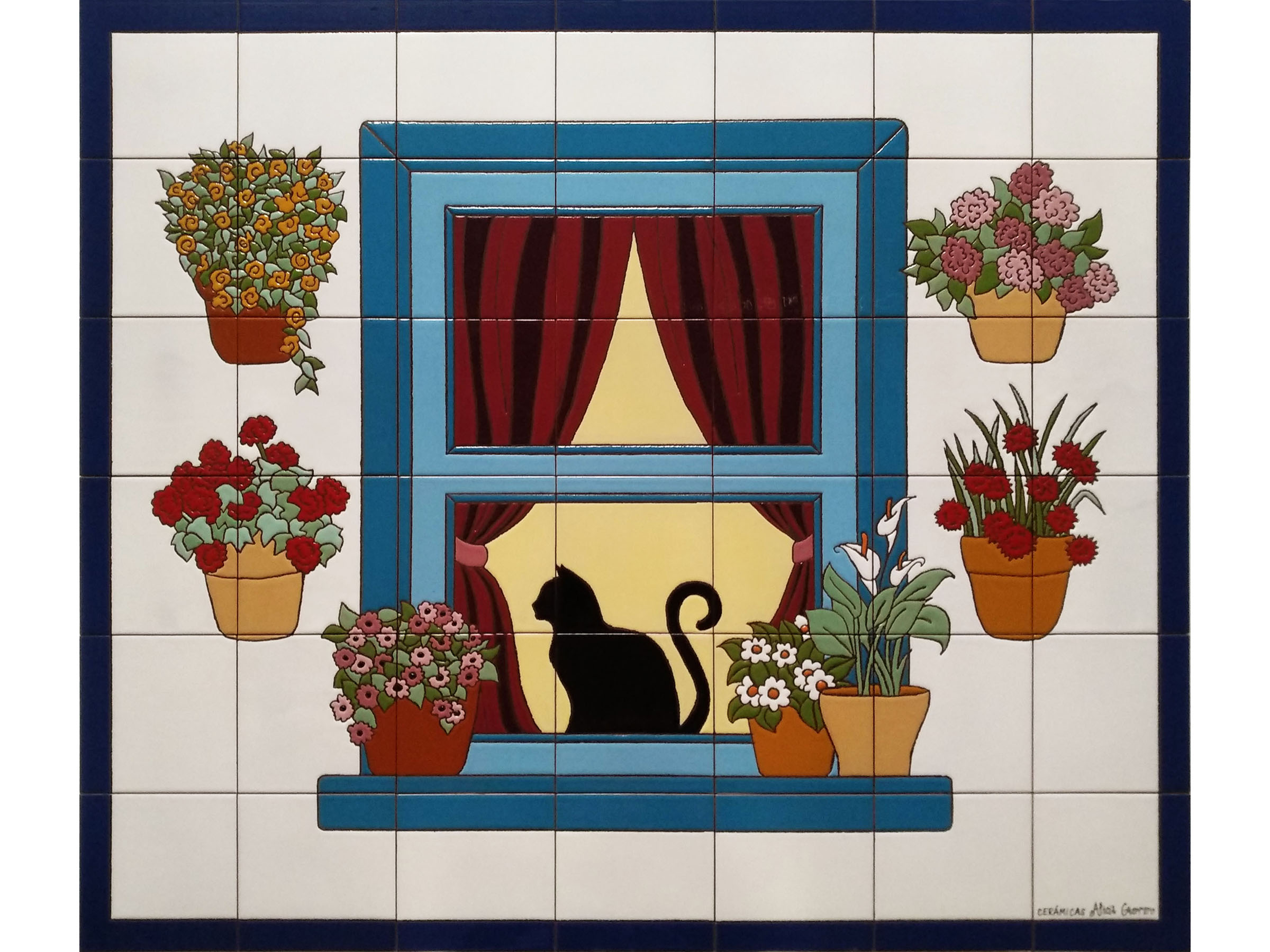 Mural Azulejos Ventana con Gato