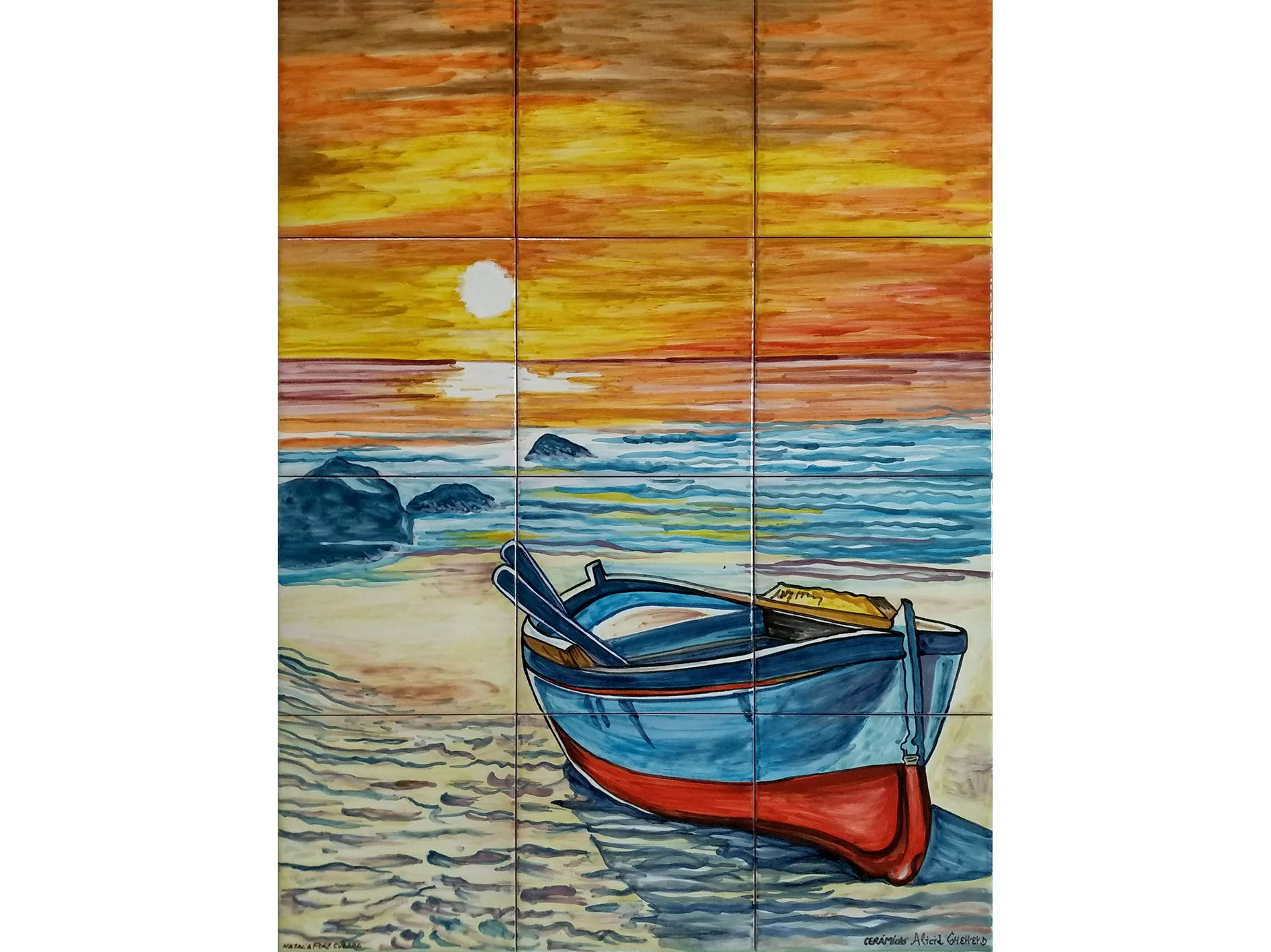 Mural de cerámica Barca y Sol