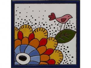 Azulejo Flor y Pájaro